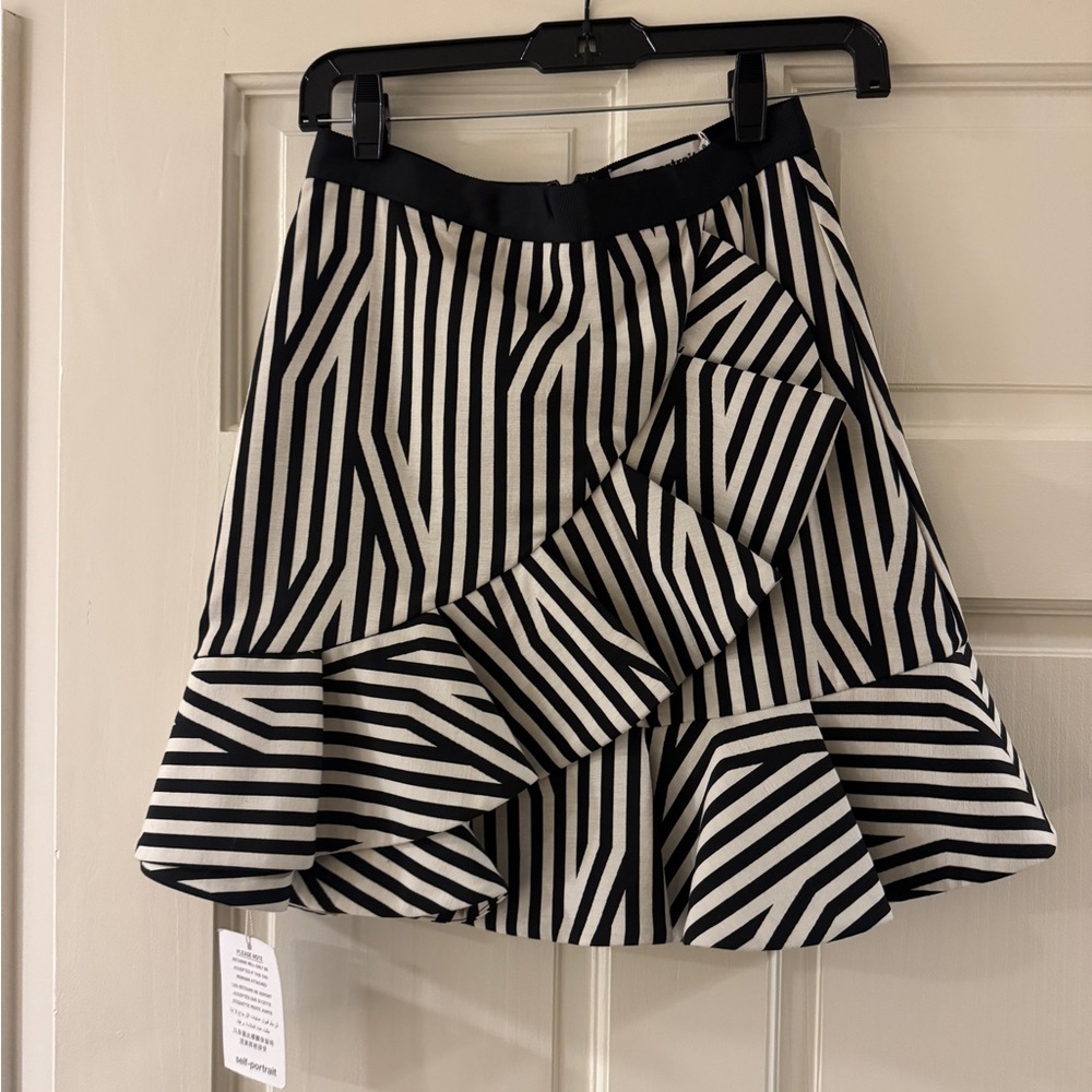 Self-Portrait Black and White Geometric A-Line Skirt